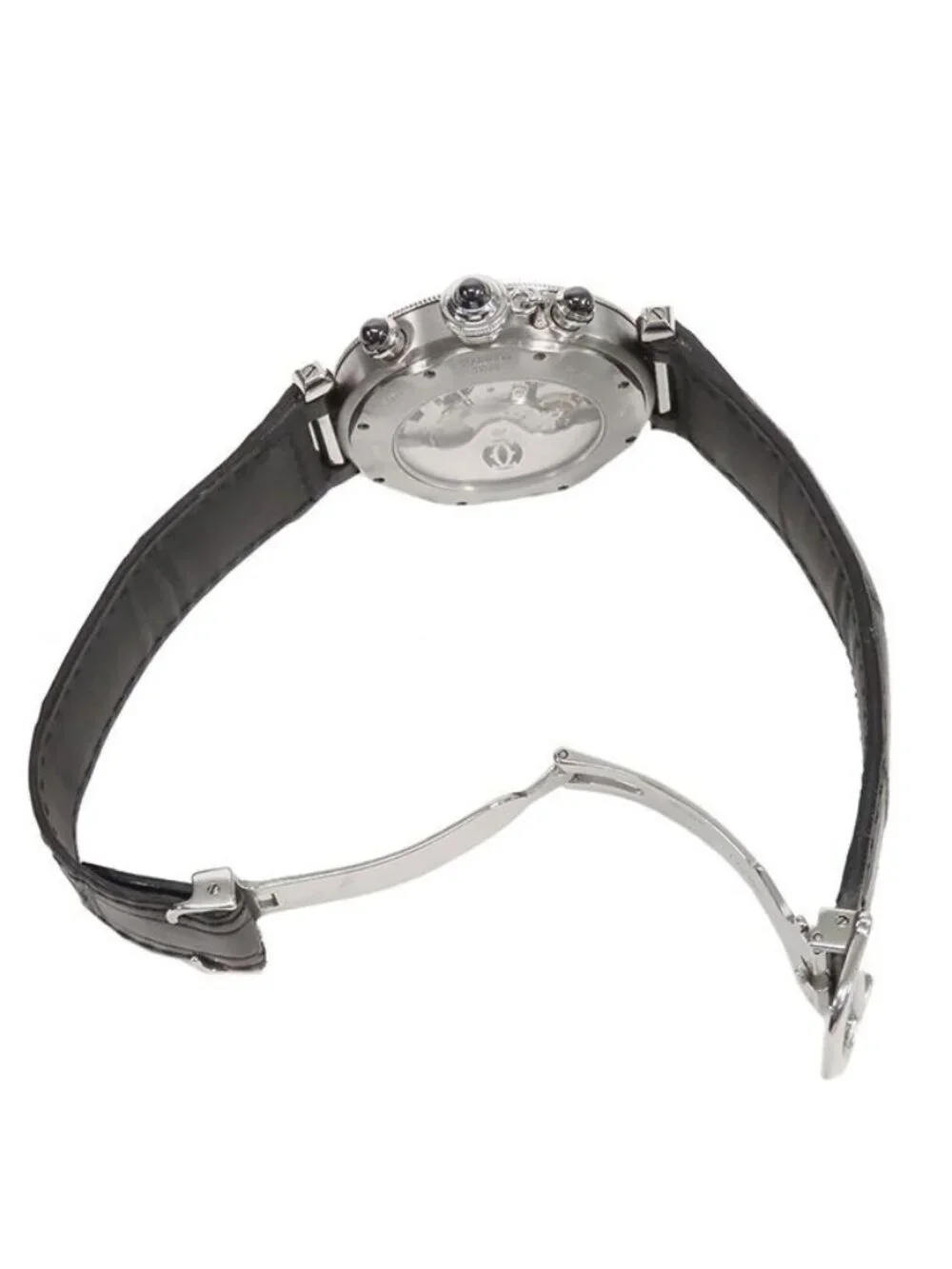 Cartier Pasha 38 Gray SS Leather Chronograph Watch Automatic